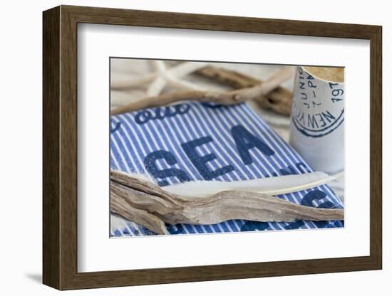 Still Life, Maritime, Blue, Flotsam, Starfish, Cloth, Lettering-Andrea Haase-Framed Photographic Print