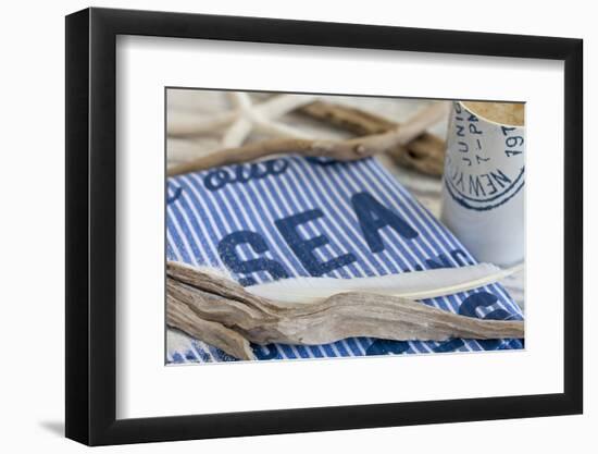 Still Life, Maritime, Blue, Flotsam, Starfish, Cloth, Lettering-Andrea Haase-Framed Photographic Print