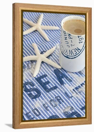 Still Life, Maritime, Blue, Starfish, Material, Text, Coffee Cup-Andrea Haase-Framed Premier Image Canvas