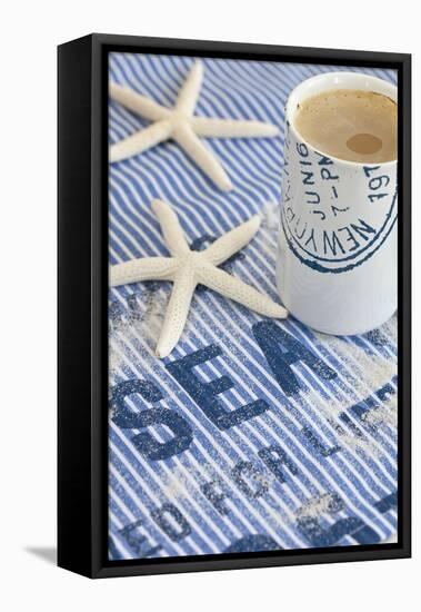 Still Life, Maritime, Blue, Starfish, Material, Text, Coffee Cup-Andrea Haase-Framed Premier Image Canvas