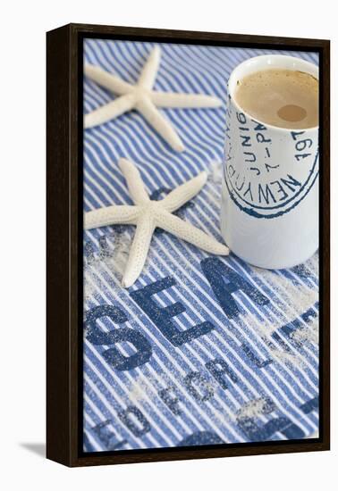 Still Life, Maritime, Blue, Starfish, Material, Text, Coffee Cup-Andrea Haase-Framed Premier Image Canvas