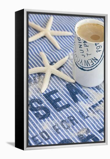 Still Life, Maritime, Blue, Starfish, Material, Text, Coffee Cup-Andrea Haase-Framed Premier Image Canvas