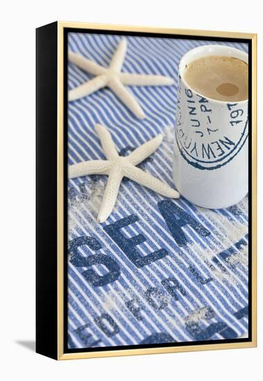 Still Life, Maritime, Blue, Starfish, Material, Text, Coffee Cup-Andrea Haase-Framed Premier Image Canvas