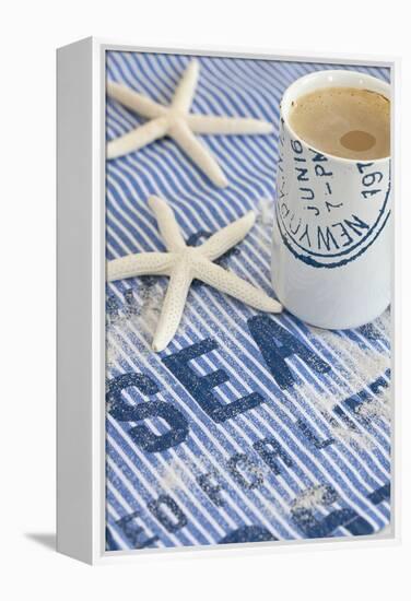 Still Life, Maritime, Blue, Starfish, Material, Text, Coffee Cup-Andrea Haase-Framed Premier Image Canvas