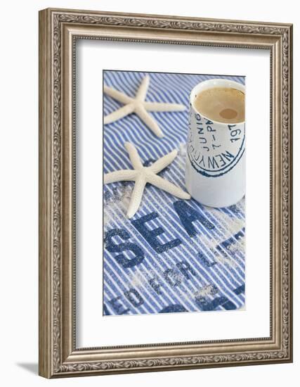 Still Life, Maritime, Blue, Starfish, Material, Text, Coffee Cup-Andrea Haase-Framed Photographic Print