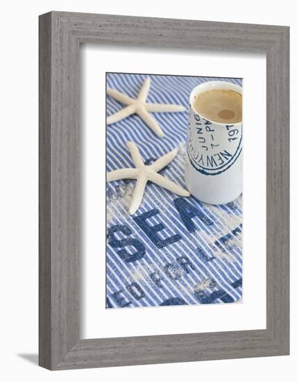 Still Life, Maritime, Blue, Starfish, Material, Text, Coffee Cup-Andrea Haase-Framed Photographic Print