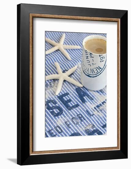 Still Life, Maritime, Blue, Starfish, Material, Text, Coffee Cup-Andrea Haase-Framed Photographic Print