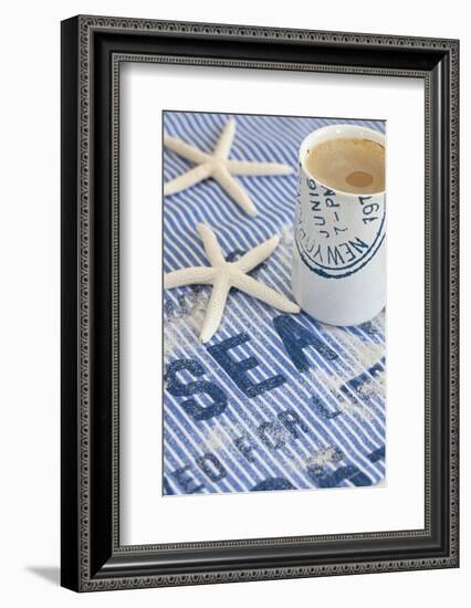 Still Life, Maritime, Blue, Starfish, Material, Text, Coffee Cup-Andrea Haase-Framed Photographic Print