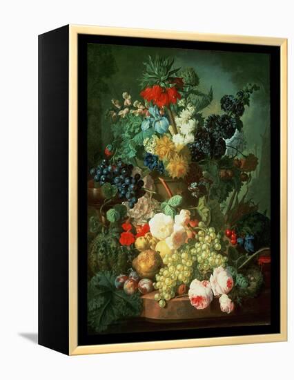 Still Life Mixed Flowers and Fruit with Bird's Nest-Jan van Os-Framed Premier Image Canvas