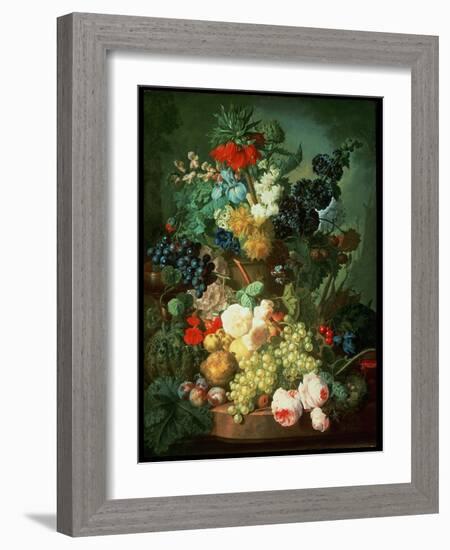 Still Life Mixed Flowers and Fruit with Bird's Nest-Jan van Os-Framed Giclee Print