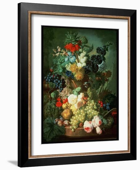 Still Life Mixed Flowers and Fruit with Bird's Nest-Jan van Os-Framed Giclee Print