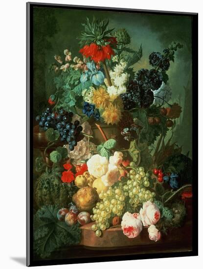 Still Life Mixed Flowers and Fruit with Bird's Nest-Jan van Os-Mounted Giclee Print