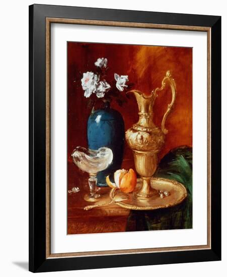 Still Life of a Gilt Ewer, Vase of Flowers and a Facon De Venise Bowl-Antoine Vollon-Framed Giclee Print