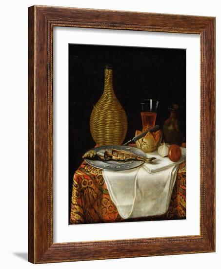 Still Life of a Herring and Flask (Oil on Canvas)-French School-Framed Giclee Print