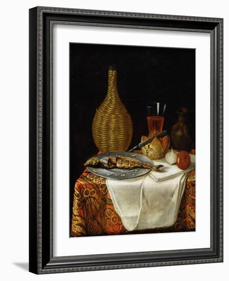 Still Life of a Herring and Flask (Oil on Canvas)-French School-Framed Giclee Print