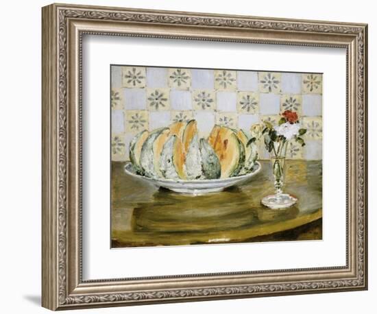 Still Life of a Melon and a Vase of Flowers, C.1872-Pierre-Auguste Renoir-Framed Giclee Print