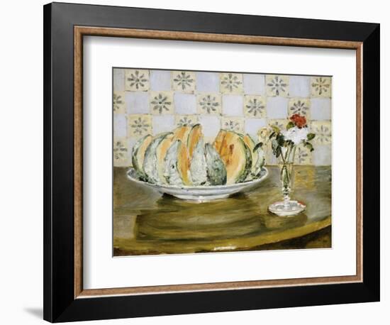 Still Life of a Melon and a Vase of Flowers, C.1872-Pierre-Auguste Renoir-Framed Giclee Print