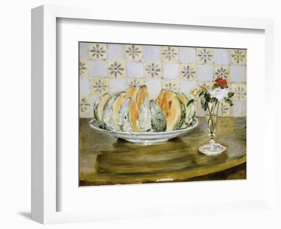 Still Life of a Melon and a Vase of Flowers, C.1872-Pierre-Auguste Renoir-Framed Giclee Print