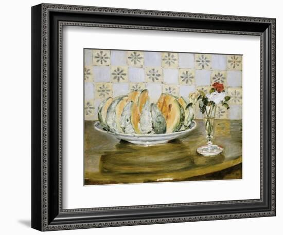 Still Life of a Melon and a Vase of Flowers, C.1872-Pierre-Auguste Renoir-Framed Giclee Print