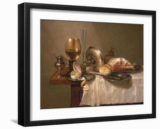 Still Life of a Roemer, an Overturned Silver Tazza, a Flute and a Ham, 1643-Willem Claesz. Heda-Framed Giclee Print