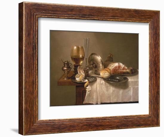 Still Life of a Roemer, an Overturned Silver Tazza, a Flute and a Ham, 1643-Willem Claesz. Heda-Framed Giclee Print