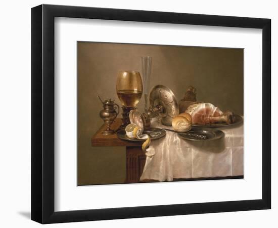 Still Life of a Roemer, an Overturned Silver Tazza, a Flute and a Ham, 1643-Willem Claesz. Heda-Framed Giclee Print