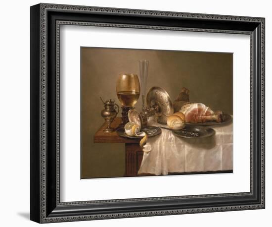 Still Life of a Roemer, an Overturned Silver Tazza, a Flute and a Ham, 1643-Willem Claesz. Heda-Framed Giclee Print