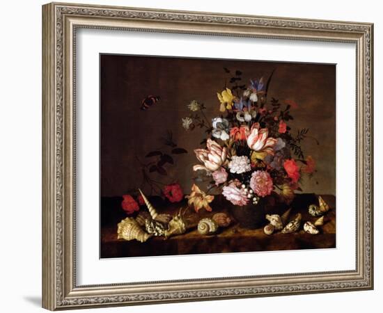 Still Life of a Vase of Flowers with Shells-Balthasar van der Ast-Framed Giclee Print