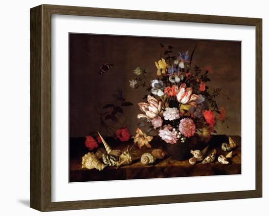 Still Life of a Vase of Flowers with Shells-Balthasar van der Ast-Framed Giclee Print