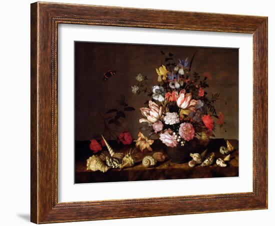 Still Life of a Vase of Flowers with Shells-Balthasar van der Ast-Framed Giclee Print