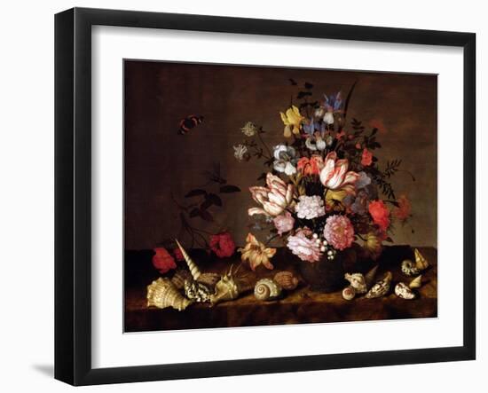 Still Life of a Vase of Flowers with Shells-Balthasar van der Ast-Framed Giclee Print