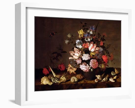 Still Life of a Vase of Flowers with Shells-Balthasar van der Ast-Framed Giclee Print