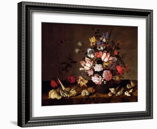 Still Life of a Vase of Flowers with Shells-Balthasar van der Ast-Framed Giclee Print