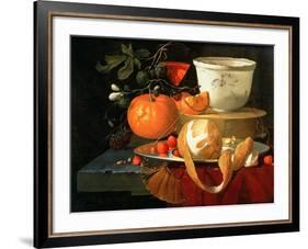 Still Life of an Orange, a Lemon and Strawberry on a Pewter Plate, a Wan-Li Bowl Behind-Elias Van Den Broeck-Framed Giclee Print