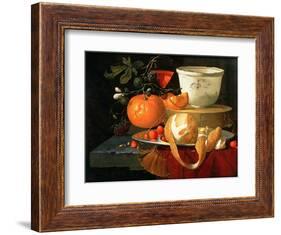 Still Life of an Orange, a Lemon and Strawberry on a Pewter Plate, a Wan-Li Bowl Behind-Elias Van Den Broeck-Framed Giclee Print