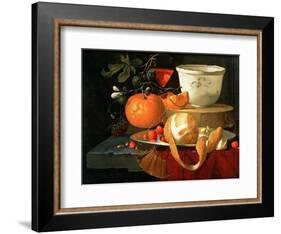 Still Life of an Orange, a Lemon and Strawberry on a Pewter Plate, a Wan-Li Bowl Behind-Elias Van Den Broeck-Framed Giclee Print