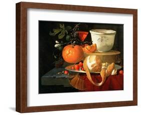 Still Life of an Orange, a Lemon and Strawberry on a Pewter Plate, a Wan-Li Bowl Behind-Elias Van Den Broeck-Framed Giclee Print