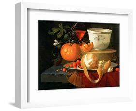 Still Life of an Orange, a Lemon and Strawberry on a Pewter Plate, a Wan-Li Bowl Behind-Elias Van Den Broeck-Framed Giclee Print