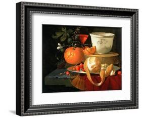 Still Life of an Orange, a Lemon and Strawberry on a Pewter Plate, a Wan-Li Bowl Behind-Elias Van Den Broeck-Framed Giclee Print