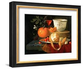 Still Life of an Orange, a Lemon and Strawberry on a Pewter Plate, a Wan-Li Bowl Behind-Elias Van Den Broeck-Framed Giclee Print