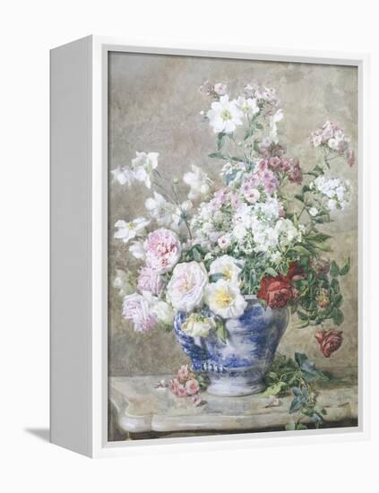 Still Life of Anemones and Roses in a Blue and White Vase-Francois Rivoire-Framed Premier Image Canvas