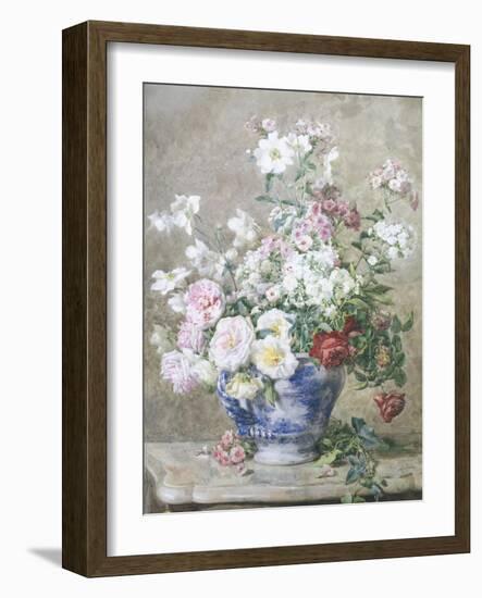 Still Life of Anemones and Roses in a Blue and White Vase-Francois Rivoire-Framed Giclee Print