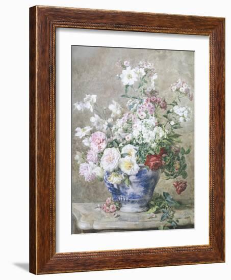 Still Life of Anemones and Roses in a Blue and White Vase-Francois Rivoire-Framed Giclee Print