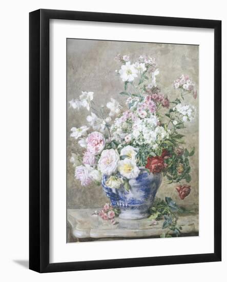 Still Life of Anemones and Roses in a Blue and White Vase-Francois Rivoire-Framed Giclee Print