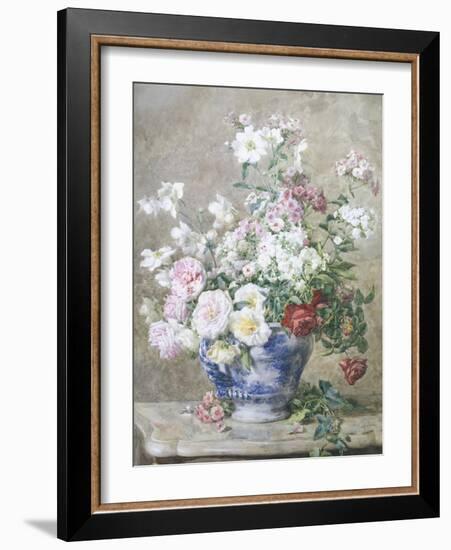 Still Life of Anemones and Roses in a Blue and White Vase-Francois Rivoire-Framed Giclee Print