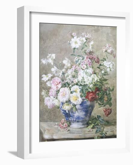 Still Life of Anemones and Roses in a Blue and White Vase-Francois Rivoire-Framed Giclee Print