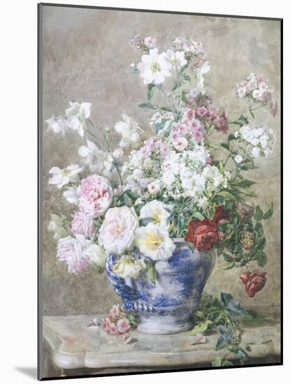 Still Life of Anemones and Roses in a Blue and White Vase-Francois Rivoire-Mounted Giclee Print