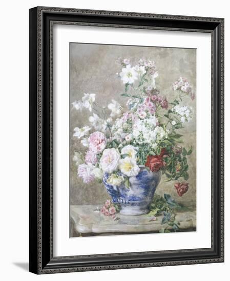 Still Life of Anemones and Roses in a Blue and White Vase-Francois Rivoire-Framed Giclee Print