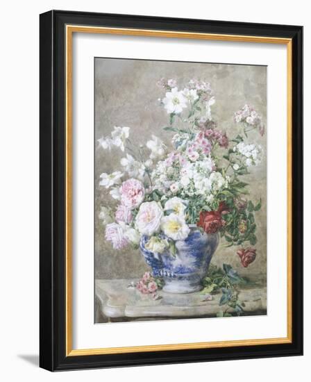 Still Life of Anemones and Roses in a Blue and White Vase-Francois Rivoire-Framed Giclee Print