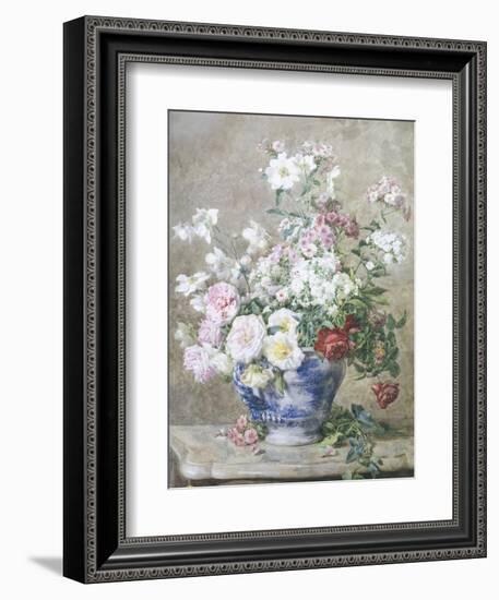 Still Life of Anemones and Roses in a Blue and White Vase-Francois Rivoire-Framed Giclee Print